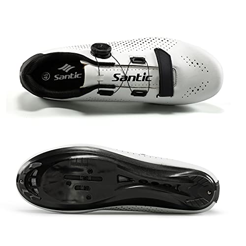 Santic Zapatillas Ciclismo Hombre Carretera Zapatillas Bicicleta Montaña MTB para Hombres Blanco EU 44