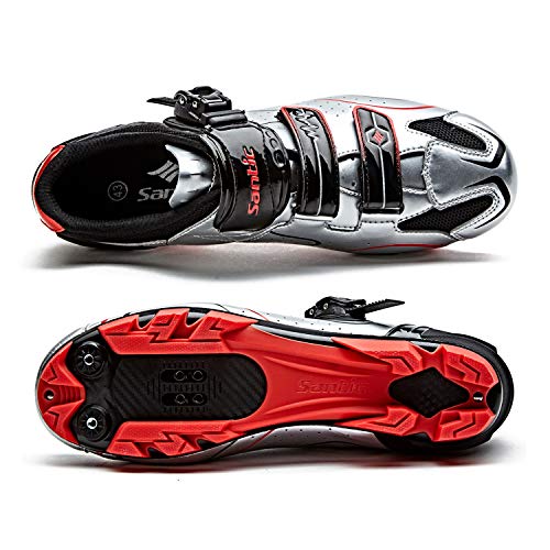 Santic Zapatillas Ciclismo MTB Zapatillas Bicicleta Montaña Hombre Zapatos Ciclismo Calzado Bicicleta Montaña Plateado EU 43