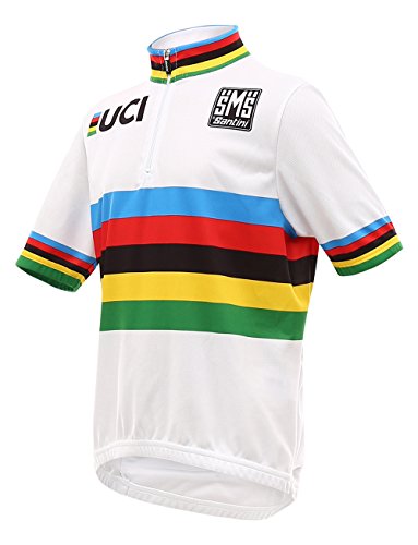 Santini Replica UCI World Champion - Jersey de manga corta para niños, color Blanco, talla 13 años