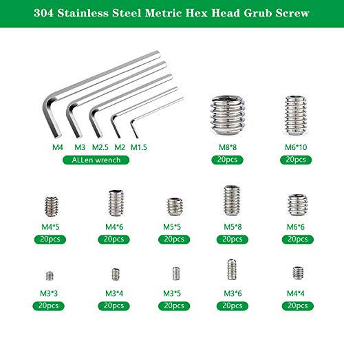 SANTOO 240 Piezas Tornillos Prisioneros de Cabeza Hexagona M3 M4 M5 M6 M8 Con llave Allen Pequeña M1.5 M2 M2.5 M3 M4, Juego de Tornillos de Acero Inoxidable