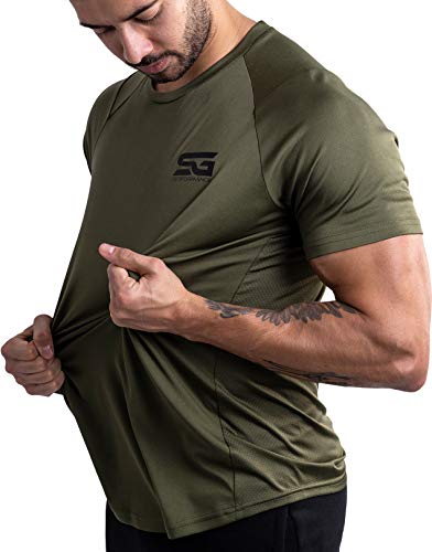 Satire Gym - Camiseta Deportiva Ajustada para Hombre/Camiseta Deportiva Estrecha y de Secado rápido, Camiseta Transpirable/Apta como Camiseta de Fitness y Culturismo.(Verde Oliva, L)