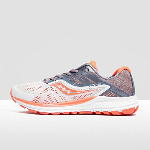 Saucony Ride 10, Zapatillas de Deporte Mujer, Blanco (Wht/Fog/Viz Red 8), 37 EU