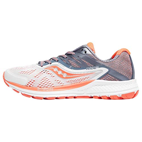 Saucony Ride 10, Zapatillas de Deporte Mujer, Blanco (Wht/Fog/Viz Red 8), 37 EU