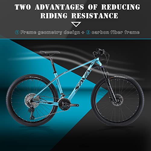 SAVADECK DECK6.0 Bicicleta de Montaña Carbono Ultraligera MTB de 27.5/29 Pulgadas con Cola rígida Completa con neumáticos Shimano DEORE M6000 Gpuppreset de 30 velocidades (Azul, 29 * 21)