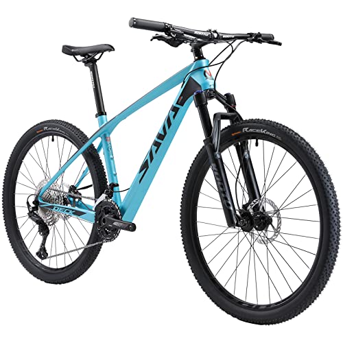 SAVADECK DECK6.0 Bicicleta de Montaña Carbono Ultraligera MTB de 27.5/29 Pulgadas con Cola rígida Completa con neumáticos Shimano DEORE M6000 Gpuppreset de 30 velocidades (Azul, 29 * 21)