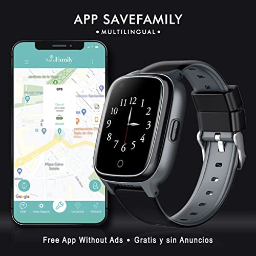 SaveFamily Senior. Reloj-Localizador con GPS para personas mayores. Llamadas, Aviso de caída, Botón de emergencia, Recordatorio medicamentos, Frecuencia cardíaca, Podómetro. App propia. Marca Española