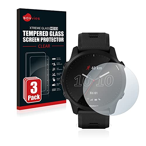 savvies Protector Cristal Templado Compatible con Garmin Forerunner 945 LTE (3 Unidades) Protector Pantalla Vidrio, Protección 9H, Pelicula