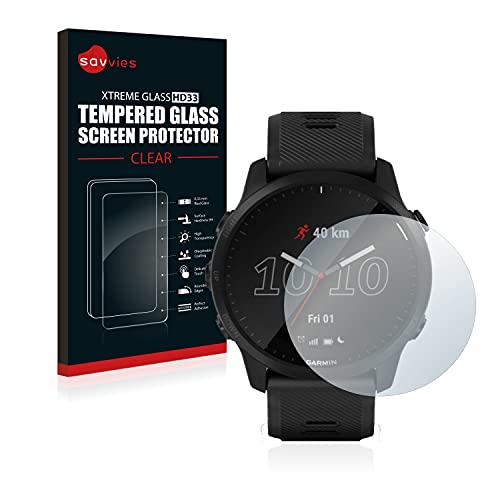 savvies Protector Cristal Templado Compatible con Garmin Forerunner 945 LTE Protector Pantalla Vidrio, Protección 9H, Pelicula Anti-Huellas