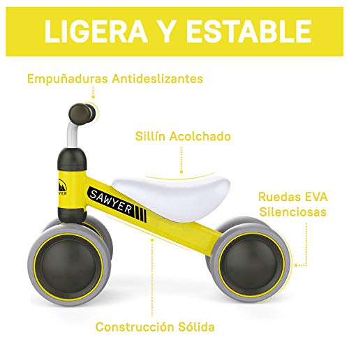 Sawyer - Correpasillos / Bicicleta Sin Pedales - Regalo para Niños 10 a 24 Meses / Juguetes Bebe 1 Año (Amarillo)