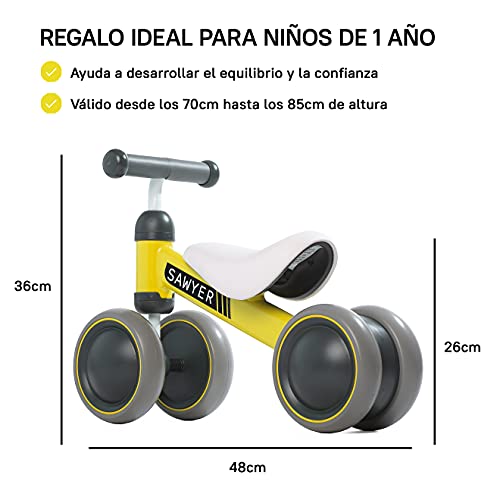 Sawyer - Correpasillos / Bicicleta Sin Pedales - Regalo para Niños 10 a 24 Meses / Juguetes Bebe 1 Año (Amarillo)