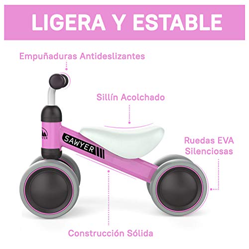 Sawyer - Correpasillos / Bicicleta Sin Pedales - Regalo para Niños 10 a 24 Meses / Juguetes Bebe 1 Año (Rosa)