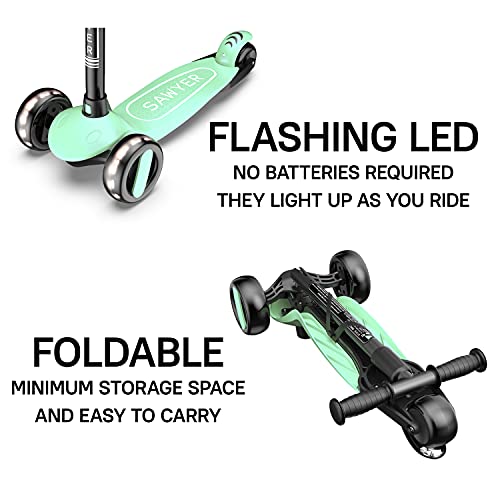 Sawyer - Patinete Ajustable Ruedas LED - Niños 2 a 8 Años (Mint)