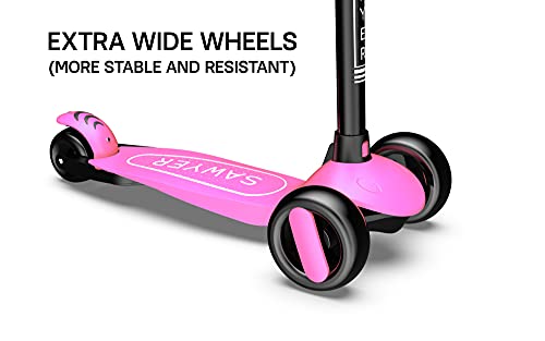 Sawyer - Patinete Ajustable Ruedas LED - Niños 2 a 8 Años (Rosa)