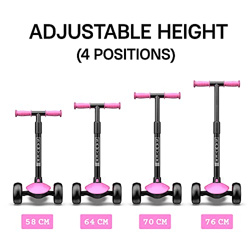 Sawyer - Patinete Ajustable Ruedas LED - Niños 2 a 8 Años (Rosa)