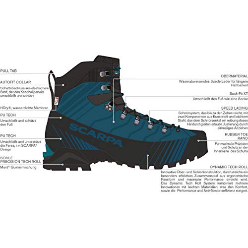 Scarpa RIBELLE CL HD, Botas de montaña Hombre, Lake Blue-Tonic Leather+Hdry ARG PENTAX Precision III, 43 EU