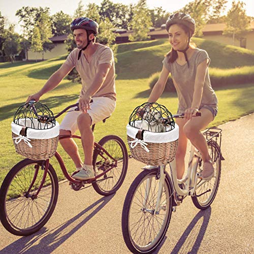 Schildeng Cesta de bicicleta tejida para perro, cesta delantera para manillar de bicicleta de mimbre pequeña para mascotas adultos niños niñas bicicleta