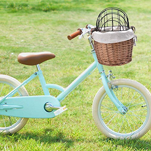 Schildeng Cesta de bicicleta tejida para perro, cesta delantera para manillar de bicicleta de mimbre pequeña para mascotas adultos niños niñas bicicleta