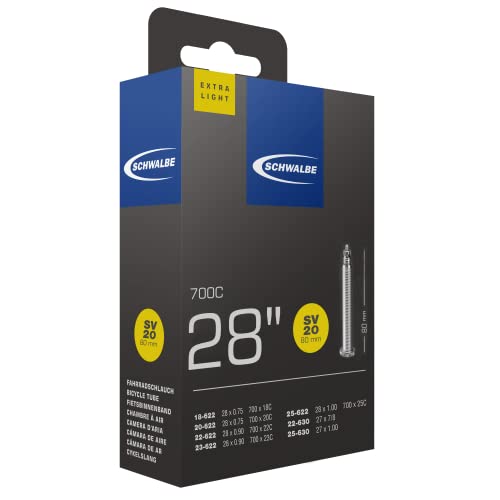 Schwalbe Cámara Extra Ligera Road 700 x 18-25c Sv20, válvula Presta (Fina), 80 mm, Unisex Adulto, Negro, 28 Zoll