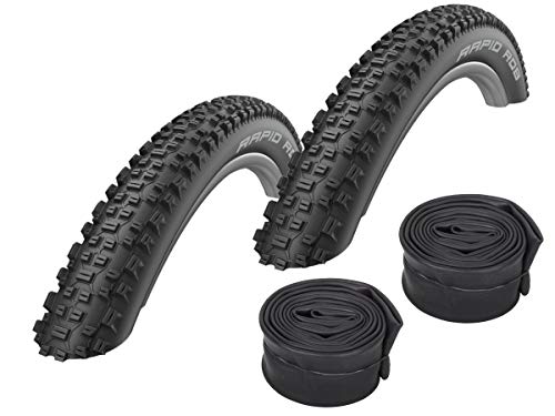 Schwalbe Rapid Rob - Juego de 2 neumáticos para bicicleta de montaña (26 x 2,10 pulgadas, cámara de aire Schwalbe y válvula de carrera), color negro