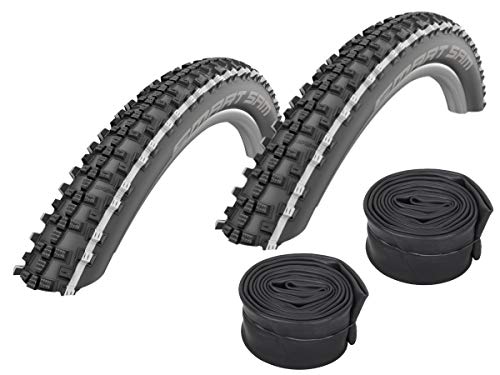 Schwalbe Smart Sam White Stripes Lot de 2 pneus de VTT 26 x 2,25 + Valve de vélo de Course Conti