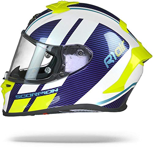 Scorpion Casco de moto EXO-R1 AIR CORPUS White-Blue-Neon yellow, Azul/Blanco/Amarillo, M