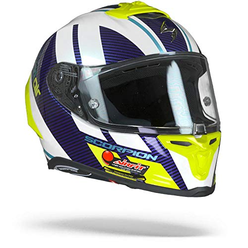 Scorpion Casco de moto EXO-R1 AIR CORPUS White-Blue-Neon yellow, Azul/Blanco/Amarillo, M