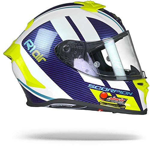 Scorpion Casco de moto EXO-R1 AIR CORPUS White-Blue-Neon yellow, Azul/Blanco/Amarillo, M