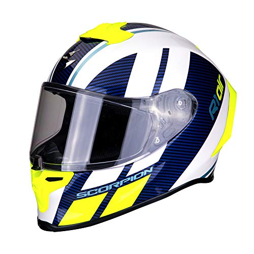 Scorpion Casco de moto EXO-R1 AIR CORPUS White-Blue-Neon yellow, Azul/Blanco/Amarillo, M