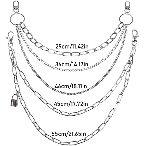 SDFF Cadena Bolsillo, 2 Piezas Cadena Billetera, Cadena de Pantalón, Cadena de Pantalón de Metal, Cadena de Pantalones Punk, para Jeans, Billetera, Pantalones, Bolso, Monedero, A