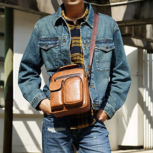 SDINAZ Bolsos para Hombre Vintage Cuero de la PU Business Shoppers y Bolsos de Hombro Bolsos ES896 Marrón