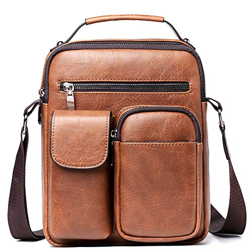 SDINAZ Bolsos para Hombre Vintage Cuero de la PU Business Shoppers y Bolsos de Hombro Bolsos ES896 Marrón