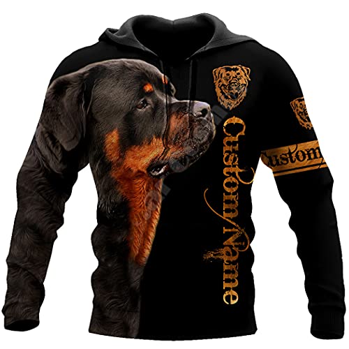 SDSVFG Hermoso Perro Rottweiler Negro con Capucha Impresa en 3D, Sudadera Unisex con Cremallera, chándal Informal, Sudadera Hombre