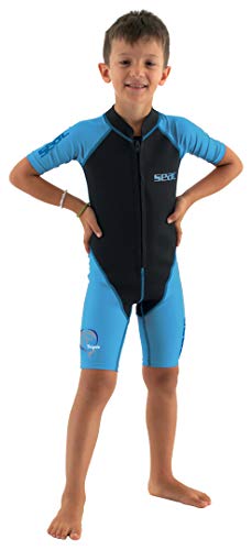 SEAC Dolphin Traje Corto para niños en Neopreno de 1.5 mm y Lycra para Nadar, Jugar en el Agua y Practicar Snorkel, Juventud Unisex niños, Azul/Negro, 3 años