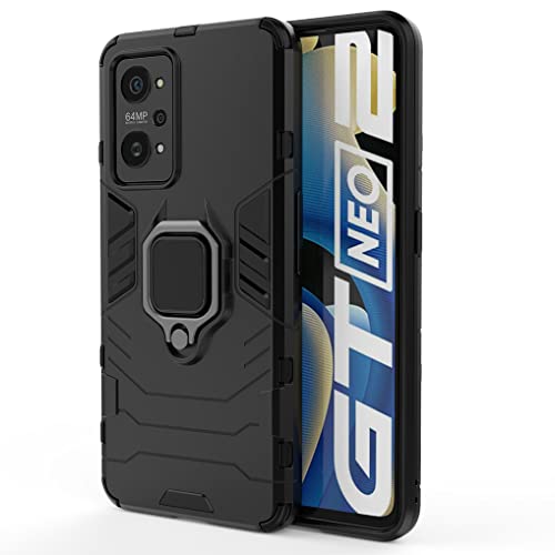 SEAHAI Funda para Realme GT Neo 2 (GT Neo2), Estuche con 360 Grados Anillo Soporte [Grado Militar Anti-Caída] Silicona Bumper Antigolpes Armor Carcasa para Realme GT Neo 2 (GT Neo2) - Negro