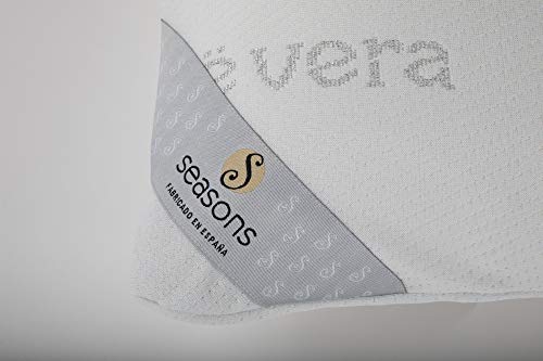 Seasons Almohada Viscoelastica 75 cms, Antiácaros y Antibacterias, Tejido Aloe Vera Hilo de Plata. Doble Funda, 100%, 75 cm