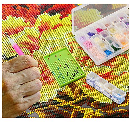 SEELOK 2pcs caja ajustable de almacenaje de joyerías caja transparente organizaador con 28 compartimentos plástica para pintura de diamante y accesorios de manicura de arte.