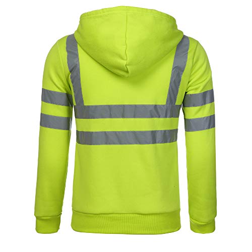 Seguridad Reflectante Sudaderas con Capucha Hombres SHOBDW Liquidación Venta Ropa de Trabajo en la Carretera High Visibility Tira Reflectante Tallas Grandes Correr,Senderismo, Ciclismo(Verde,L)