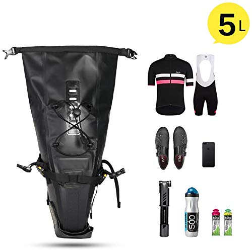 Selighting Impermeable Bicicleta Alforja Asiento Trasero Carrier Bolsas de Sillín Alforjas de Ciclismo (Negro-5L, 5L)