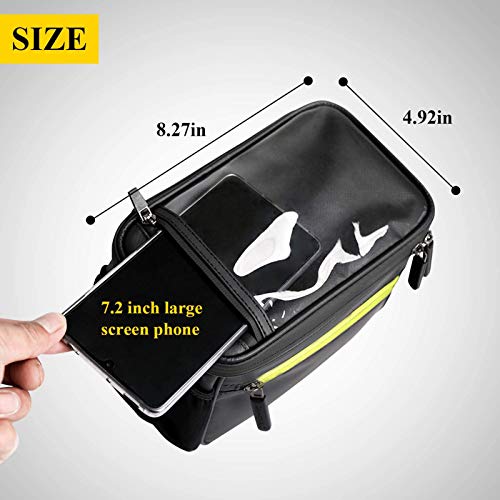 Selighting Impermeable Bolsa de Manillar de Bicicletas de Carretera y de Montaña para Ciclismo, Incluye Correa para el Hombro Extraíble y Cubierta para la Lluvia (Negro con Verde)