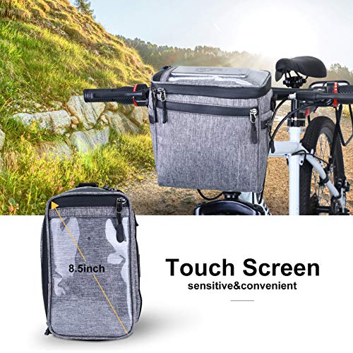 Selighting Impermeable Bolsa de Manillar de Bicicletas de Carretera y de Montaña para Ciclismo, Incluye Correa para el Hombro Extraíble y Cubierta para la Lluvia (Gris)