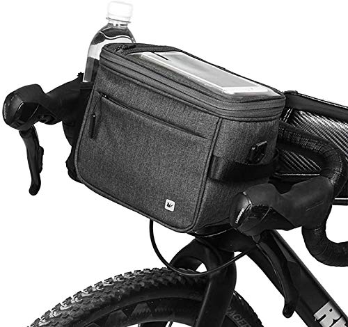 Selighting Impermeable Bolsa de Manillar de Bicicletas de Carretera y de Montaña para Ciclismo, Incluye Correa para el Hombro Extraíble y Cubierta para la Lluvia (Gris)