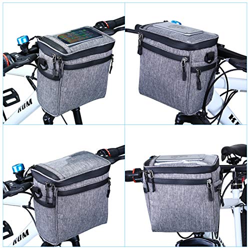 Selighting Impermeable Bolsa de Manillar de Bicicletas de Carretera y de Montaña para Ciclismo, Incluye Correa para el Hombro Extraíble y Cubierta para la Lluvia (Gris-2)