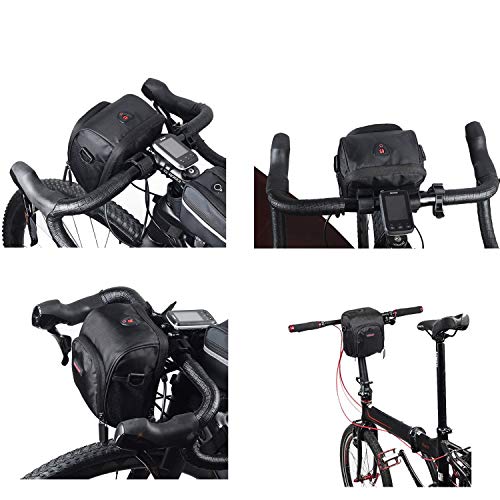 Selighting Multifunción Bolsa para Manillar Bicicleta, Impermeable Alforjas Bolsa Delandera de Bicicletas Carretera Ciclismo con Correa para el Hombro Extraíble y Cubierta para la Lluvia (Negro)