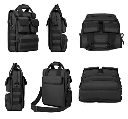 Selighting Táctical Mochila de Bandolera,Expandible 12" Portátil Laptop Bolsa de Mensajero Impermeable Múltiples Bolsillos y Compartimientos (Negro)