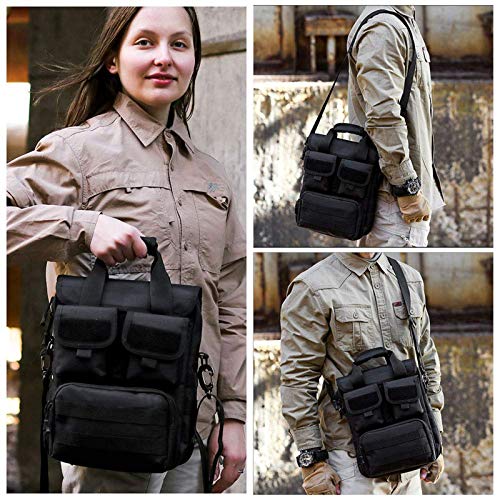 Selighting Táctical Mochila de Bandolera,Expandible 12" Portátil Laptop Bolsa de Mensajero Impermeable Múltiples Bolsillos y Compartimientos (Negro)