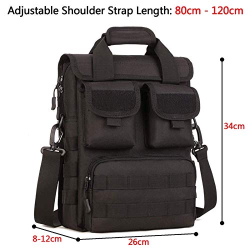 Selighting Táctical Mochila de Bandolera,Expandible 12" Portátil Laptop Bolsa de Mensajero Impermeable Múltiples Bolsillos y Compartimientos (Negro)