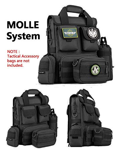 Selighting Táctical Mochila de Bandolera,Expandible 12" Portátil Laptop Bolsa de Mensajero Impermeable Múltiples Bolsillos y Compartimientos (Negro)