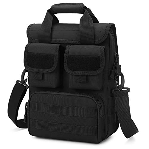 Selighting Táctical Mochila de Bandolera,Expandible 12" Portátil Laptop Bolsa de Mensajero Impermeable Múltiples Bolsillos y Compartimientos (Negro)