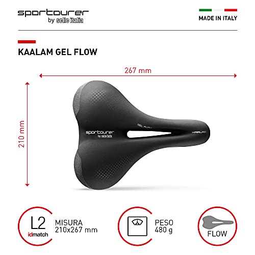 Selle Italia Kaalam Gel Flow Sillín, Unisex Adulto, Negro, L2