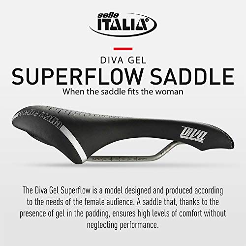 Selle Italia - Sillìn Bicicleta de Carretera Diva Gel Superflow, Rail TI 316 Tubo Ø7, Sillìn Road Gran Turismo Fibra-tek, Comfort Gel, Amortiguador